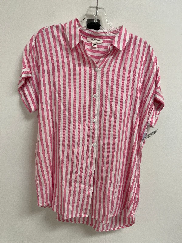 Top Short Sleeve By Beachlunchlounge In Pink & White, Size: M