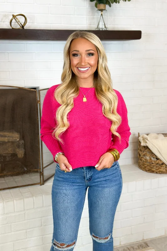 Fuchsia Ribbed Dolman Sweater