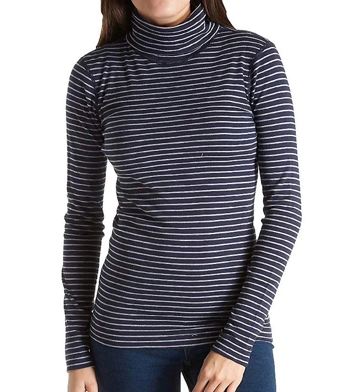 Tahoe Stripe Diane Turtleneck Long Tight Shirt In Night Iris/granite