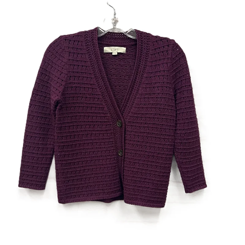 Sweater Cardigan By Loft In Purple, Size: Xs