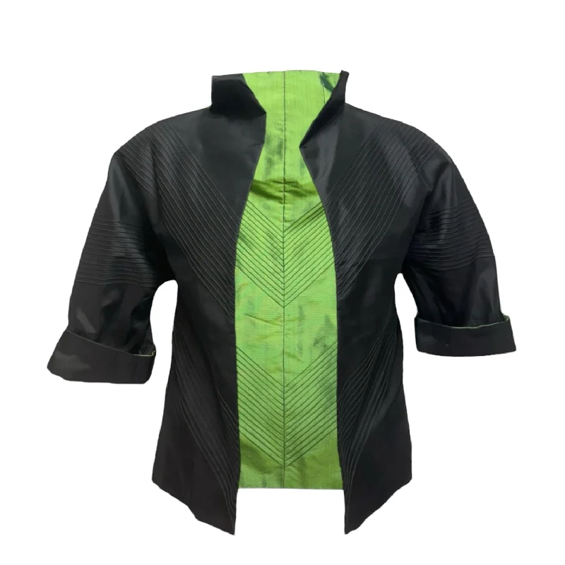 Reversible Iridescent Silk Evening Jacket By Unbranded In Black & Green, Size: M