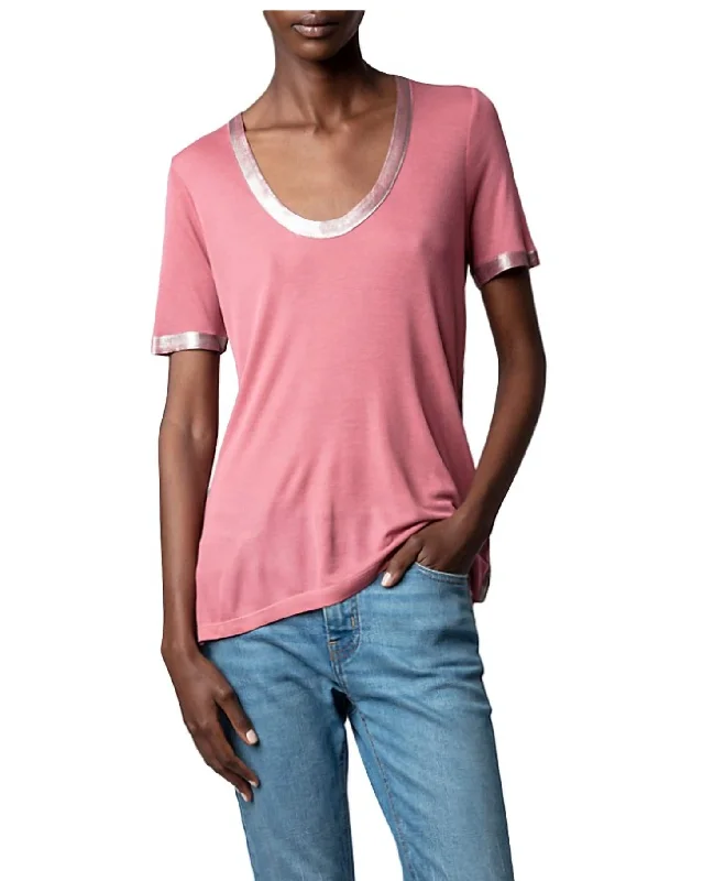 Tino Foil Scoop Neck Tee Shirt In Vieux Rose