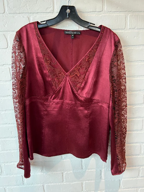 Top Long Sleeve Designer By Lafayette 148 In Maroon, Size: M