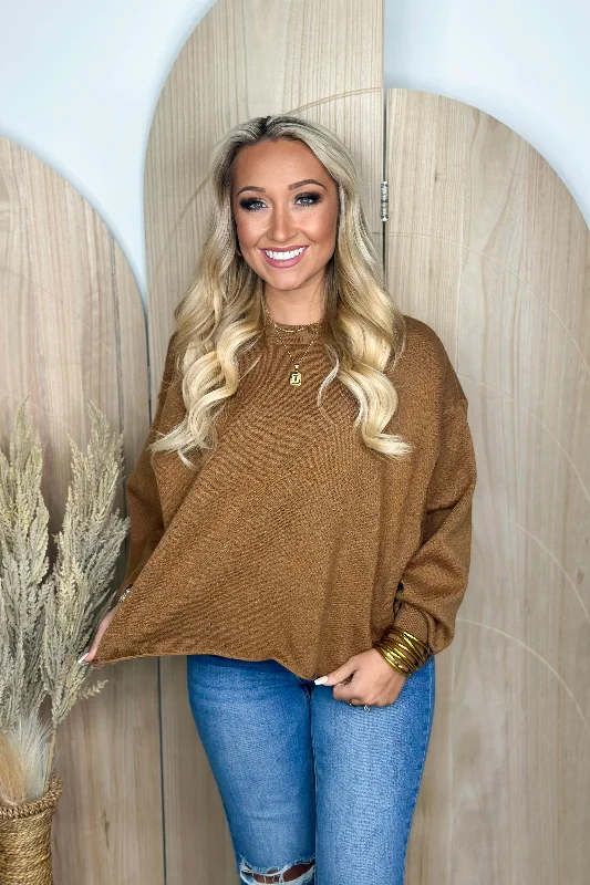 Brown Long Sleeve Basic Knit Sweater