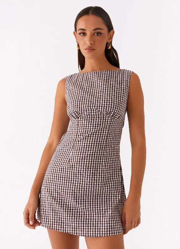 Lotus Tie Back Mini Dress - Chocolate Gingham