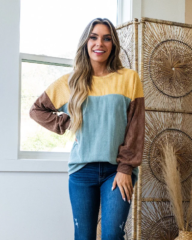 Adele Color Block Corded Top - Curry, Sage & Chestnut