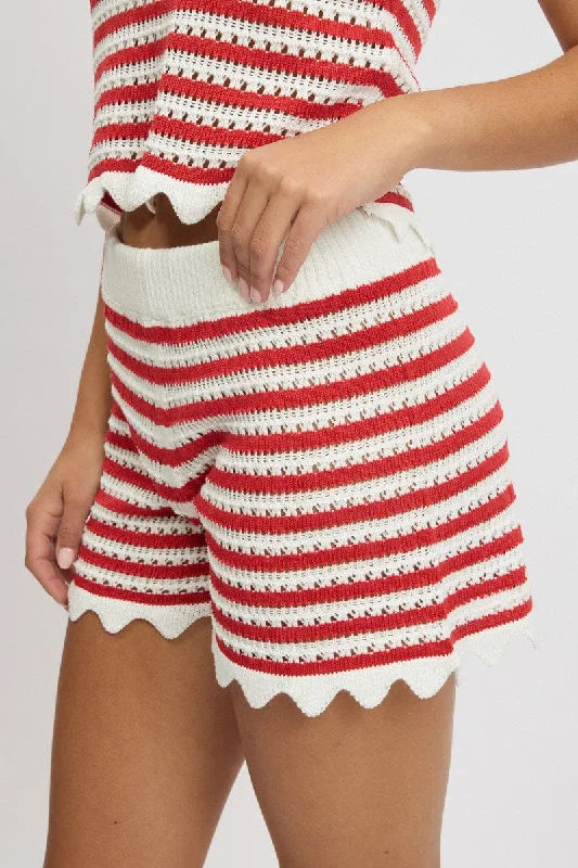 Red Stripe Knit Shorts Elasticated Waist