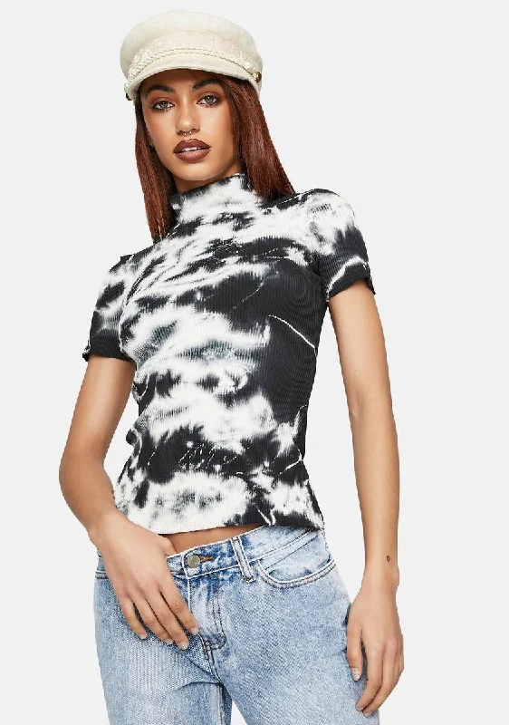 Black Tie Dye Short Sleeve Turtleneck