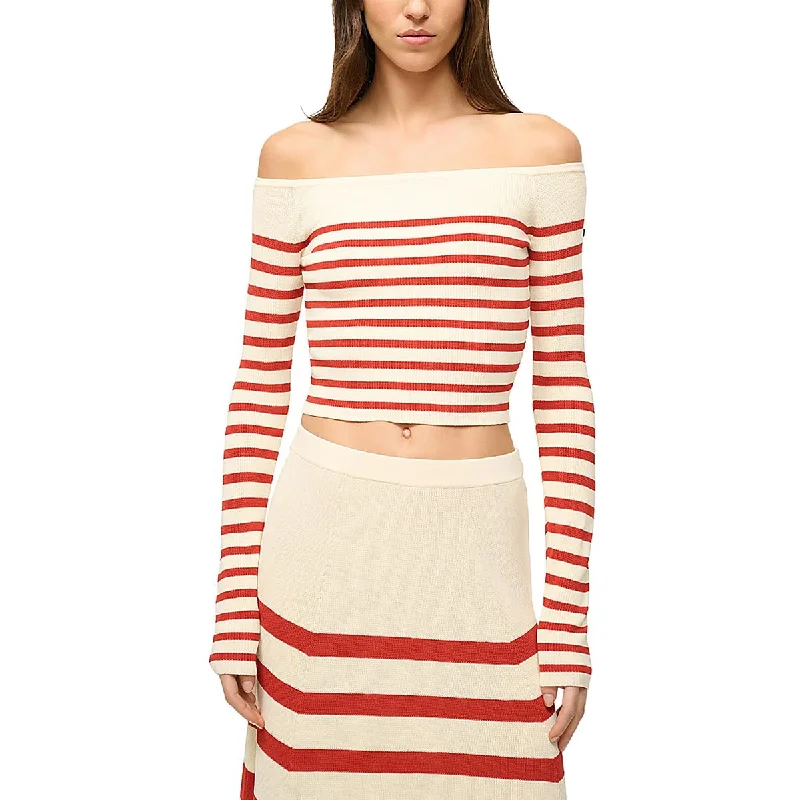 Womens Striped Off-The-Shoulder Cropped