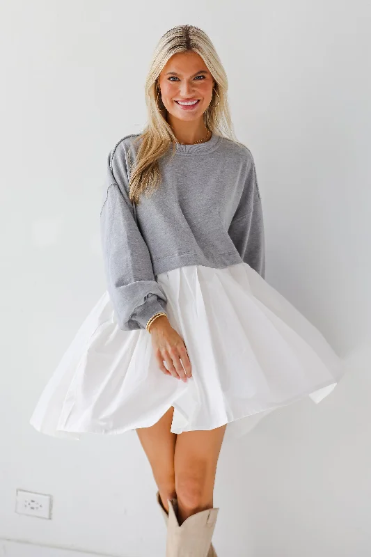 Contemporary Elegance Heather Grey Sweatshirt Dress