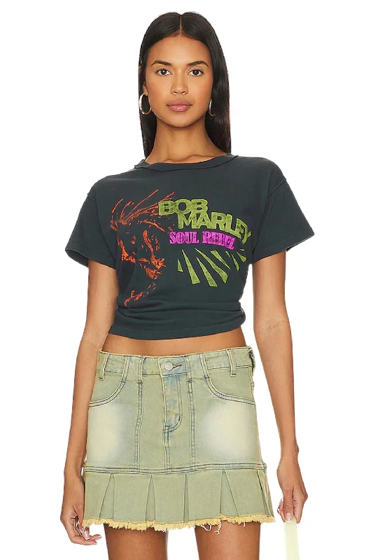 Bob Marley Soul Rebel Reverse Gf Tee Top In Vintage Black