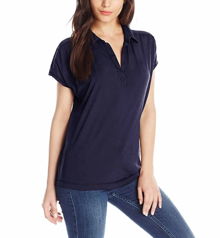 Cap Sleeve Polo Shirt In Night Iris