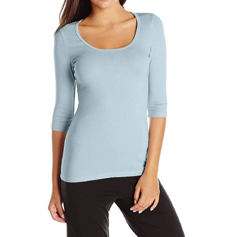 Norah 3/4 Sleeve Rib Tee In Morning Blue