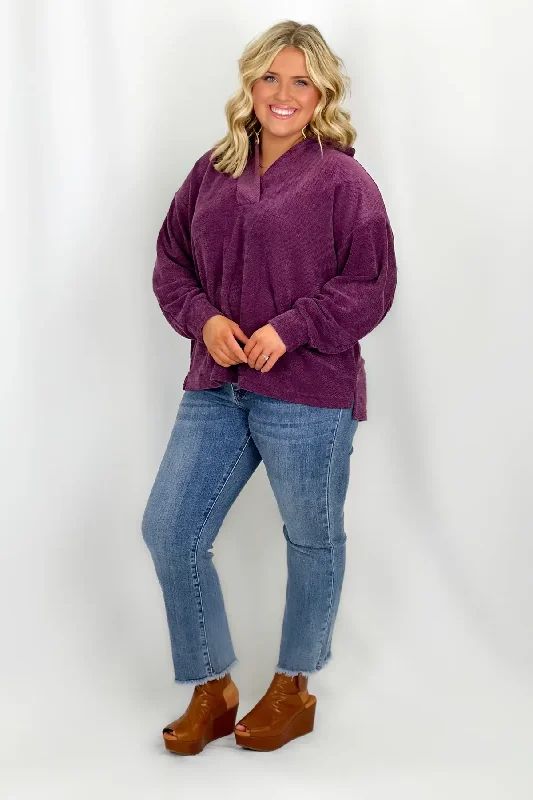 Plum Crossover Collared Long Sleeve Top