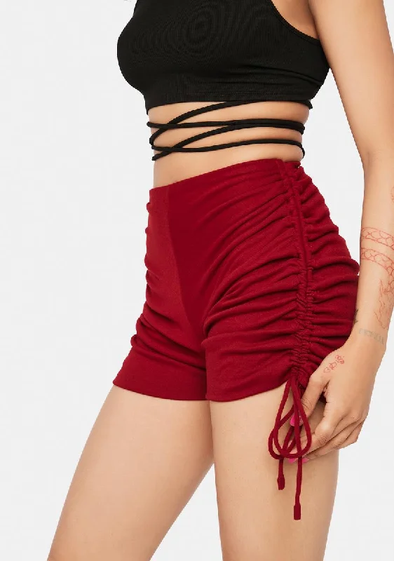 Burgundy About That Life Ruched Shorts