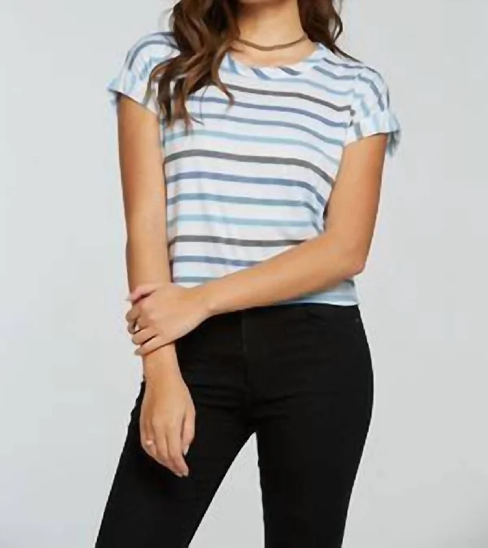 Rolled Drop Shoulder Tee In Ocean Ombre Stripe