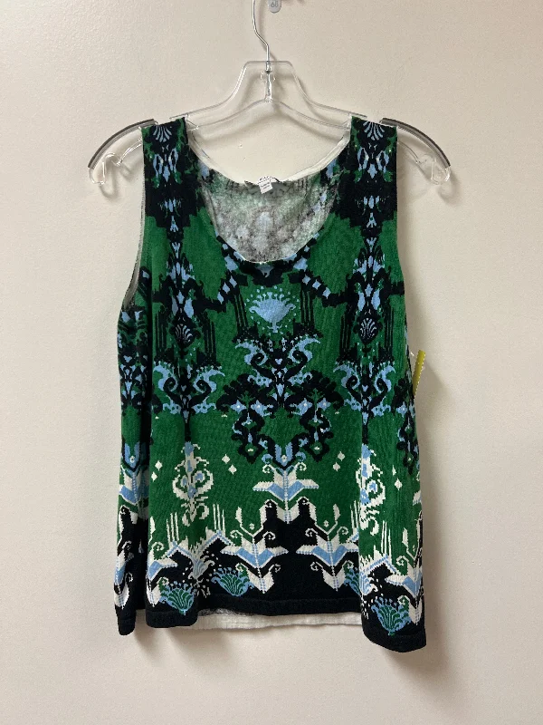 Top Sleeveless By Chicos In Black & Green, Size: M