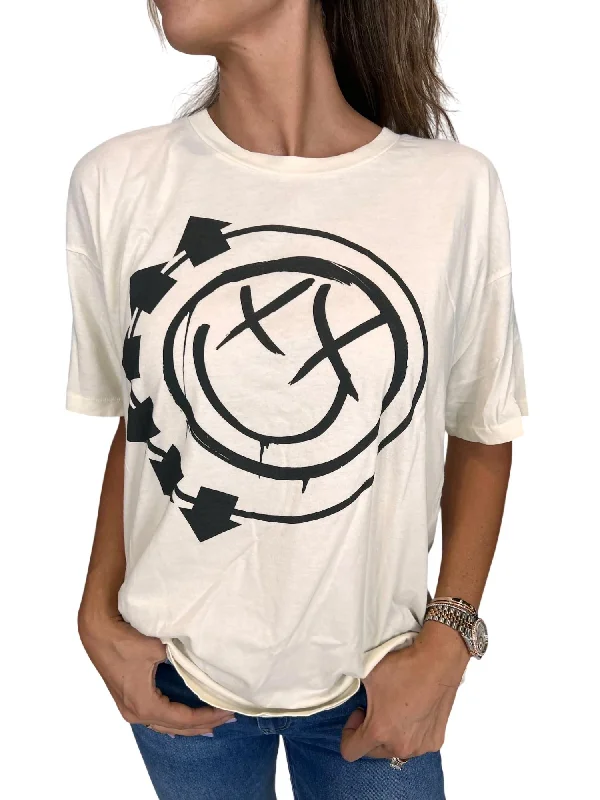 Blink 182 Smiley Merch Tee Top In Stone Vintage