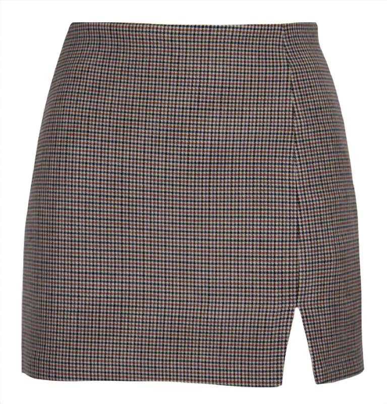 Dani Houndstooth Skirt In Brown Multi