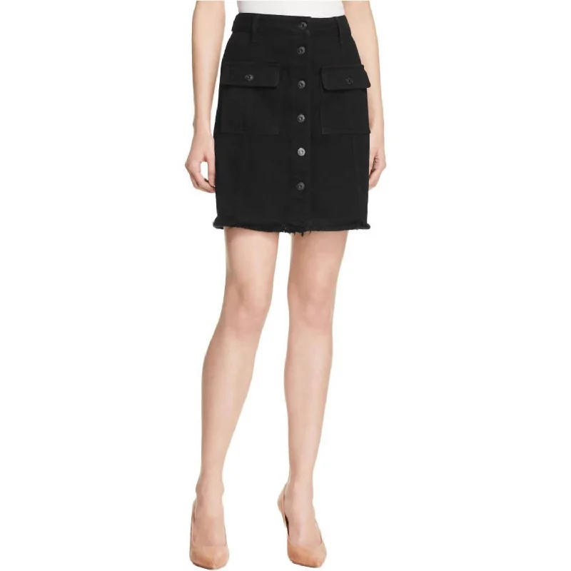 Denim Raw Hem A-Line Skirt In Black