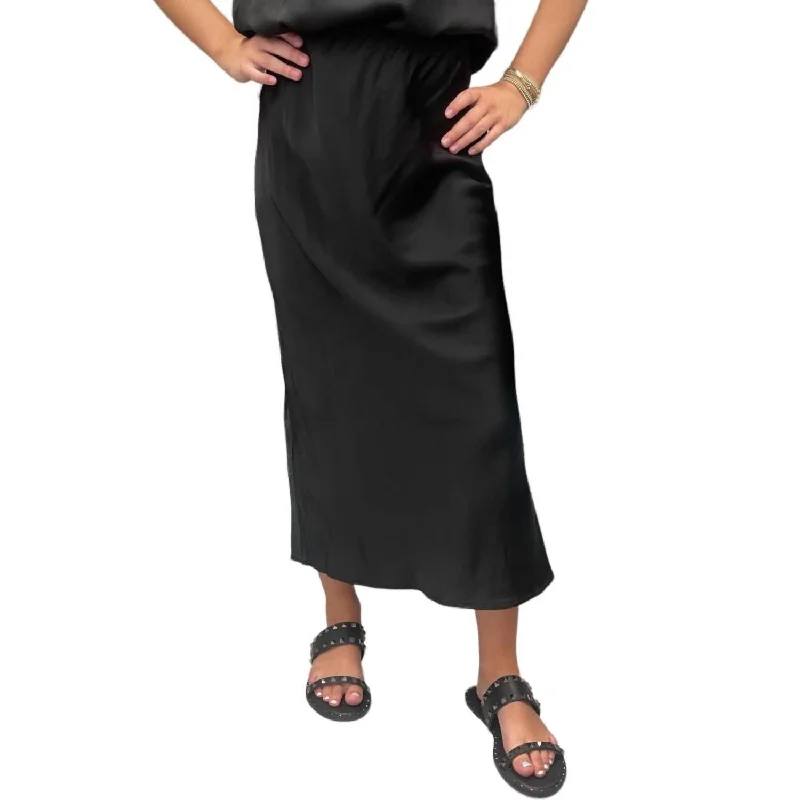 Golde Bias Cut Satin Skirt In Black