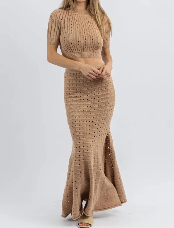 Leo Pointelle Knit Skirt Set In Mocha