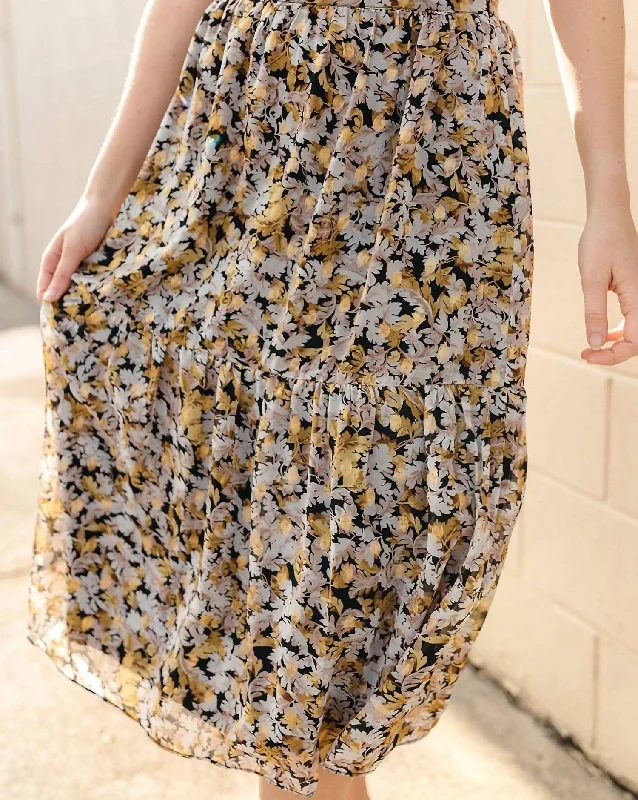 Metallic Chiffon Midi Skirt In Yellow