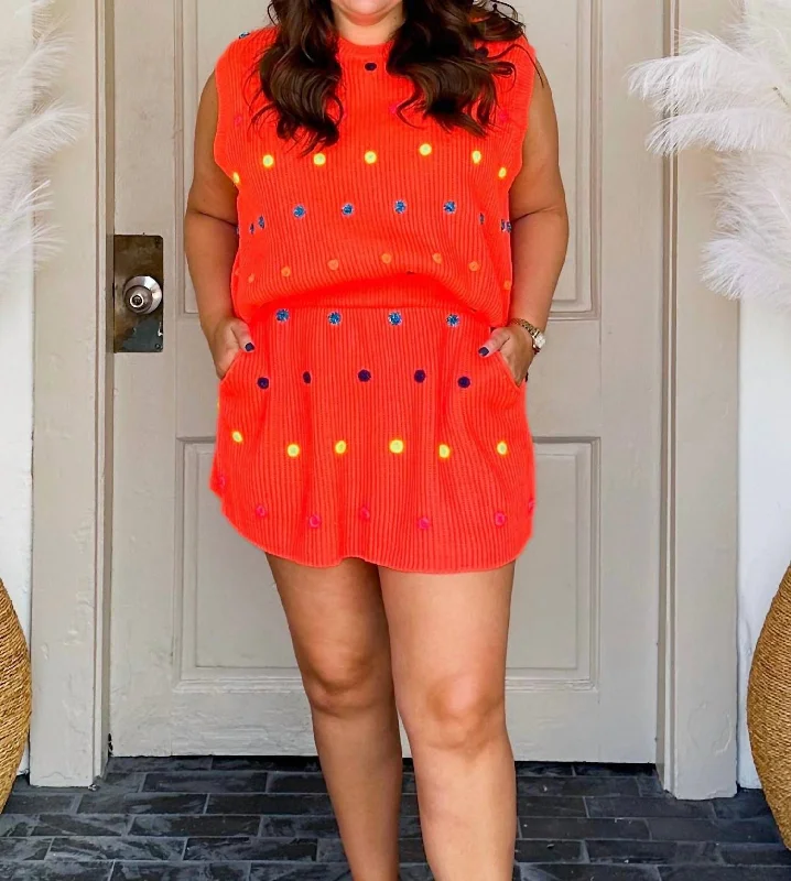 Polka Dot Skirt In Neon Orange