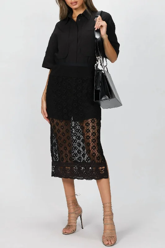 Shirt And Crochet Lace Skirt Set In Black