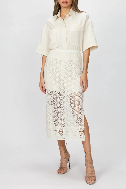 Shirt And Crochet Lace Skirt Set In Natural Beige