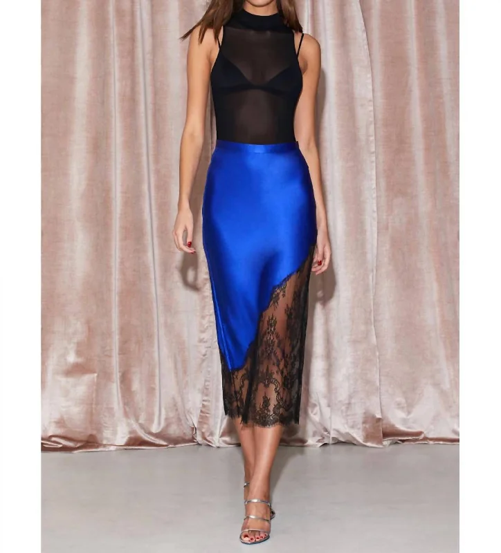 Silk And Chantilly Lace Skirt In Electric Blue/black