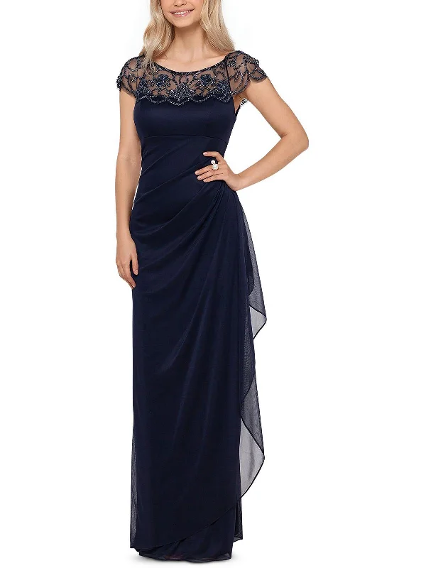 Petites Womens Embellished Long Evening Dress