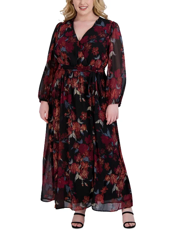 Plus Womens Chiffon Printed Maxi Dress