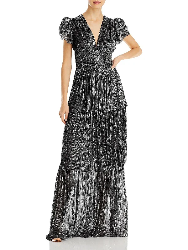 Sarah Womens Metallic Sequined Evening Dress