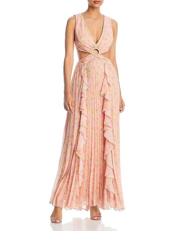 Womens Chiffon Cut-Out Evening Dress