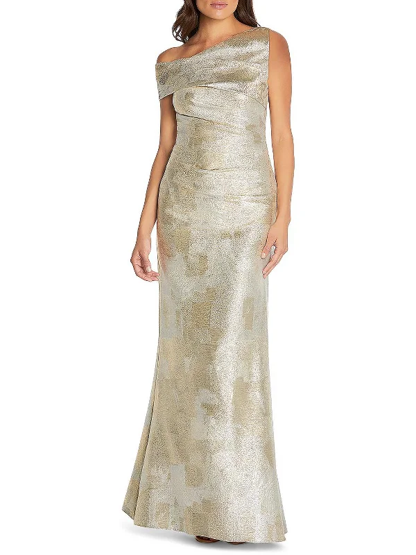 Womens Metallic Asymmetric Evening Dress