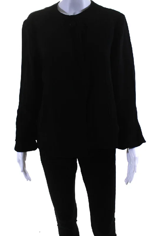 Armani Collezioni Womens Round Neck Long Sleeves Open Front Jacket Black