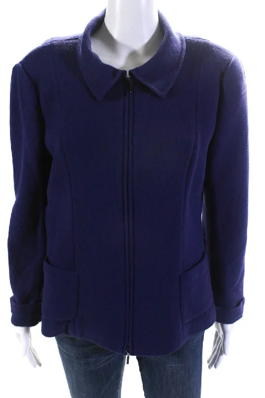 Armani Collezioni Womens Unlined Crepe Full Zip Jacket Purple Wool