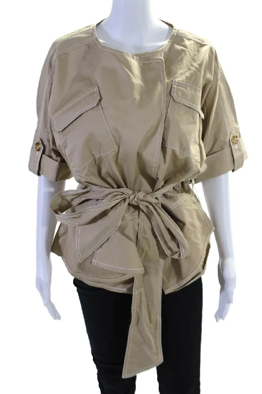 Badgley Mischka Womens Button Down Long Sleeve Basic Coat Beige 10