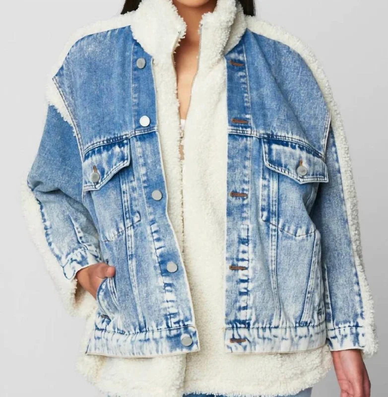 Bear Hug Jacket In Blue And Off White