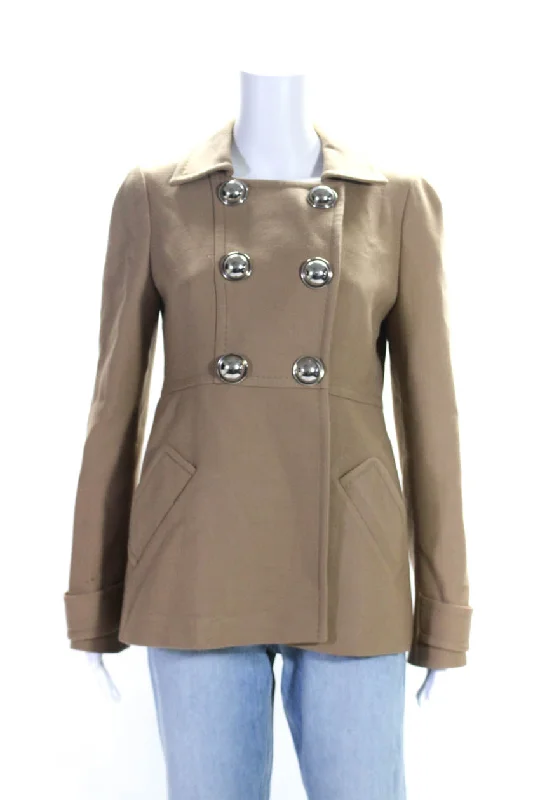 Giambattista Valli Womens Double Breasted Collared Jacket Brown Wool