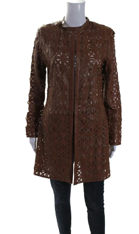 In Transit 2 Womens Brown Leather Mesh Crew Neck Long Sleeve Jacket