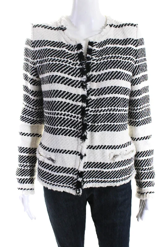 IRO Womens Woven Zlata Open Front Jacket White Black Cotton