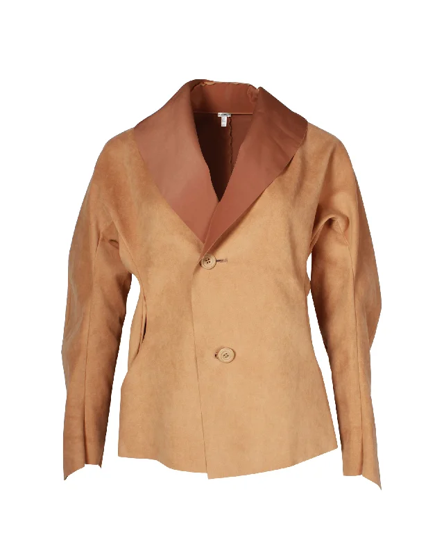 Issey Miyake Single-Breasted Jacket in Beige Polyester