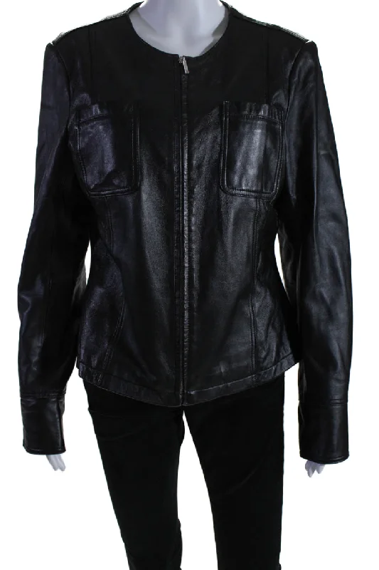 John Paul Richard Uniform Leather Womens Leather Zip Up Jacket Black