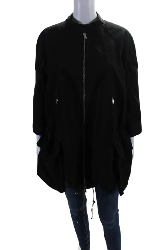 KaufmanFranco Womens Silk Long Sleeve Double Zip Drawstring Jacket Black