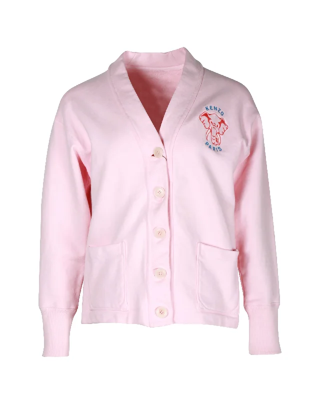 Kenzo Varsity Jungle Cardigan in Pink Cotton