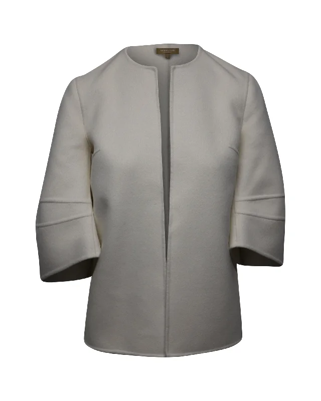 Michael Kors Collection Asymmetrical Angel Sleeves Jacket in White Wool