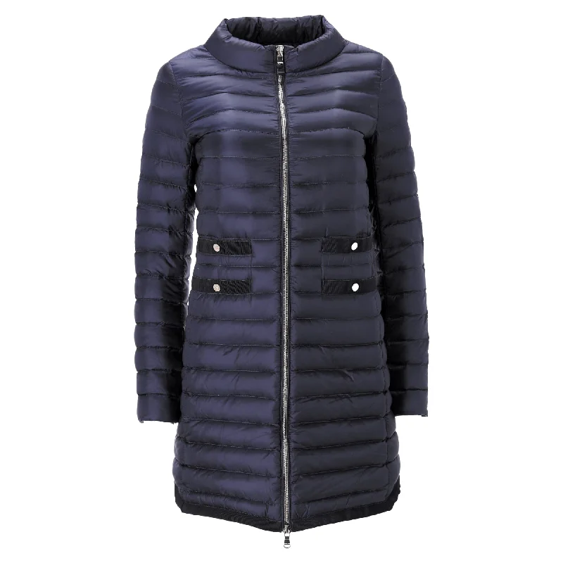 Moncler Aubry Quilted Down Coat in Navy Blue Polyamide