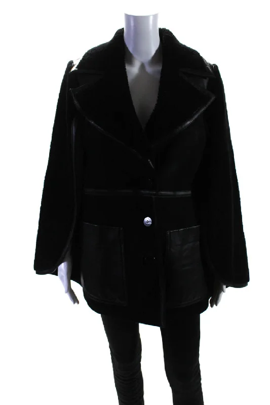 Neil Barrett Womens Shearling Lined Suede Leather Cape Jacket Black